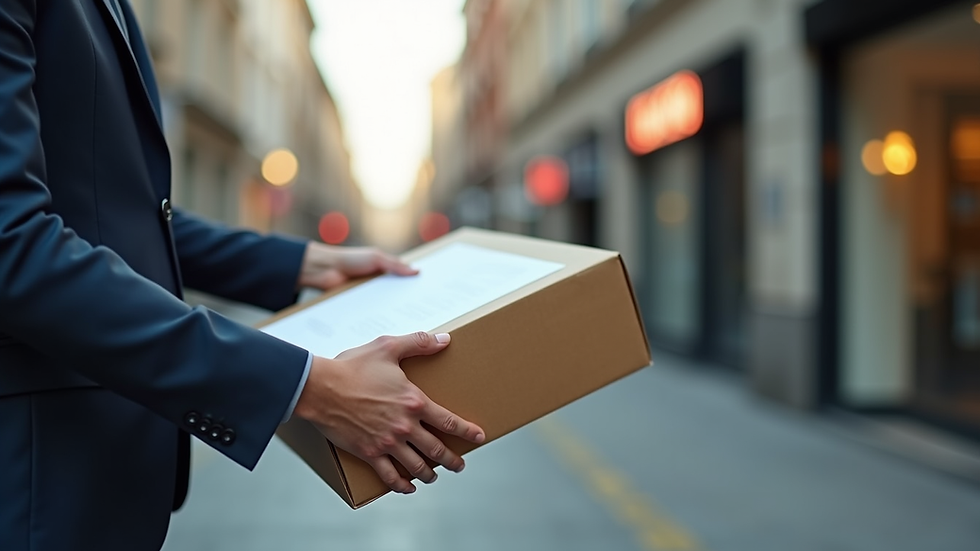 Eye-level view of a courier delivering legal documents