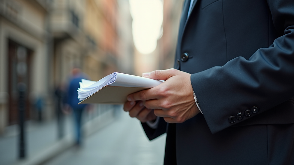 Close-up of a courier delivering legal papers
