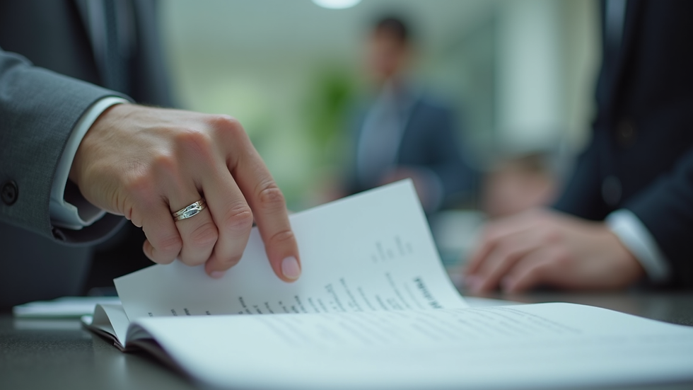 Close-up view of a hand submitting documents at a government office counter