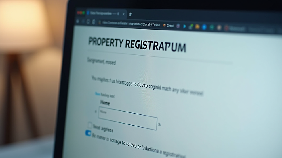 Close-up of a computer screen showing an online form for property registration