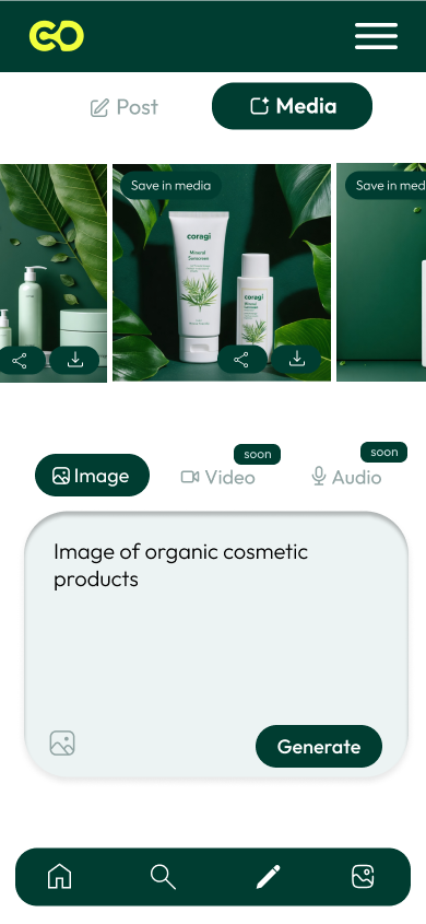 Mobilny podgląd sztucznej inteligencji generującej media firmowe dla kanałów społecznościowych