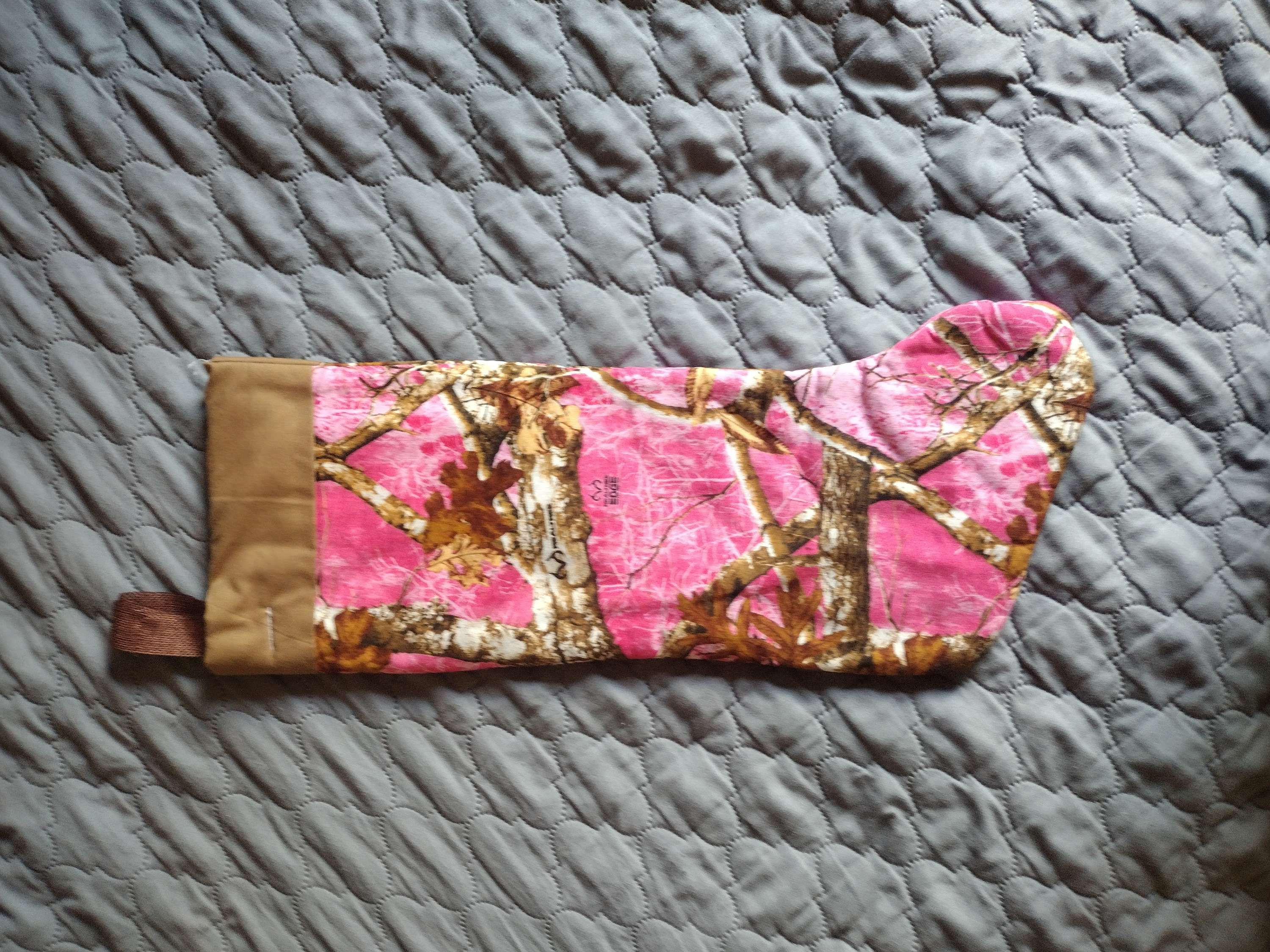 Pink Camo Brown Trim Christmas Stocking