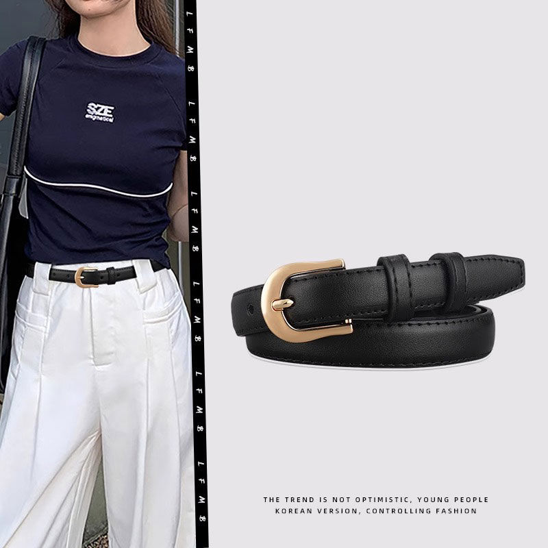 Miniatura: Cinto Feminino Fino com Fivela Dourada Minimalista