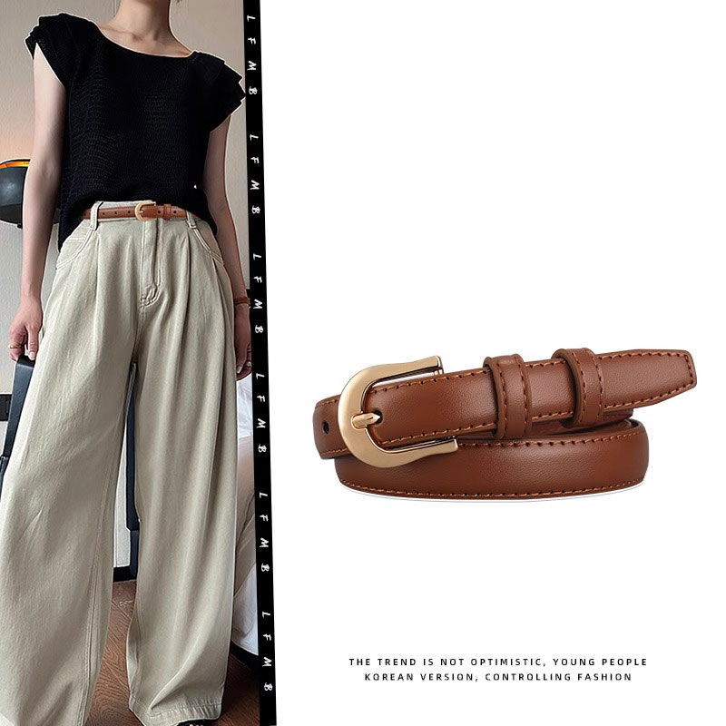 Miniatura: Cinto Feminino Fino com Fivela Dourada Minimalista