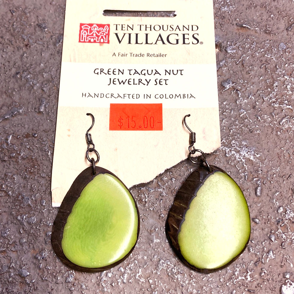 Thumbnail: 10,000 villages green TAGUA nut earrings
