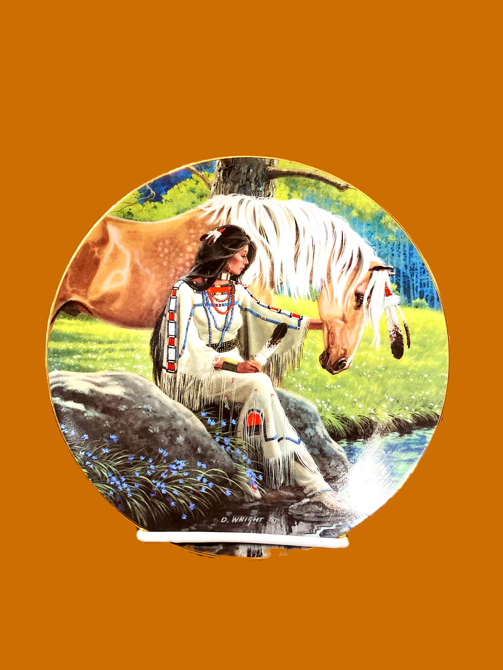 Signed Prairie flower ceramic decorative plate