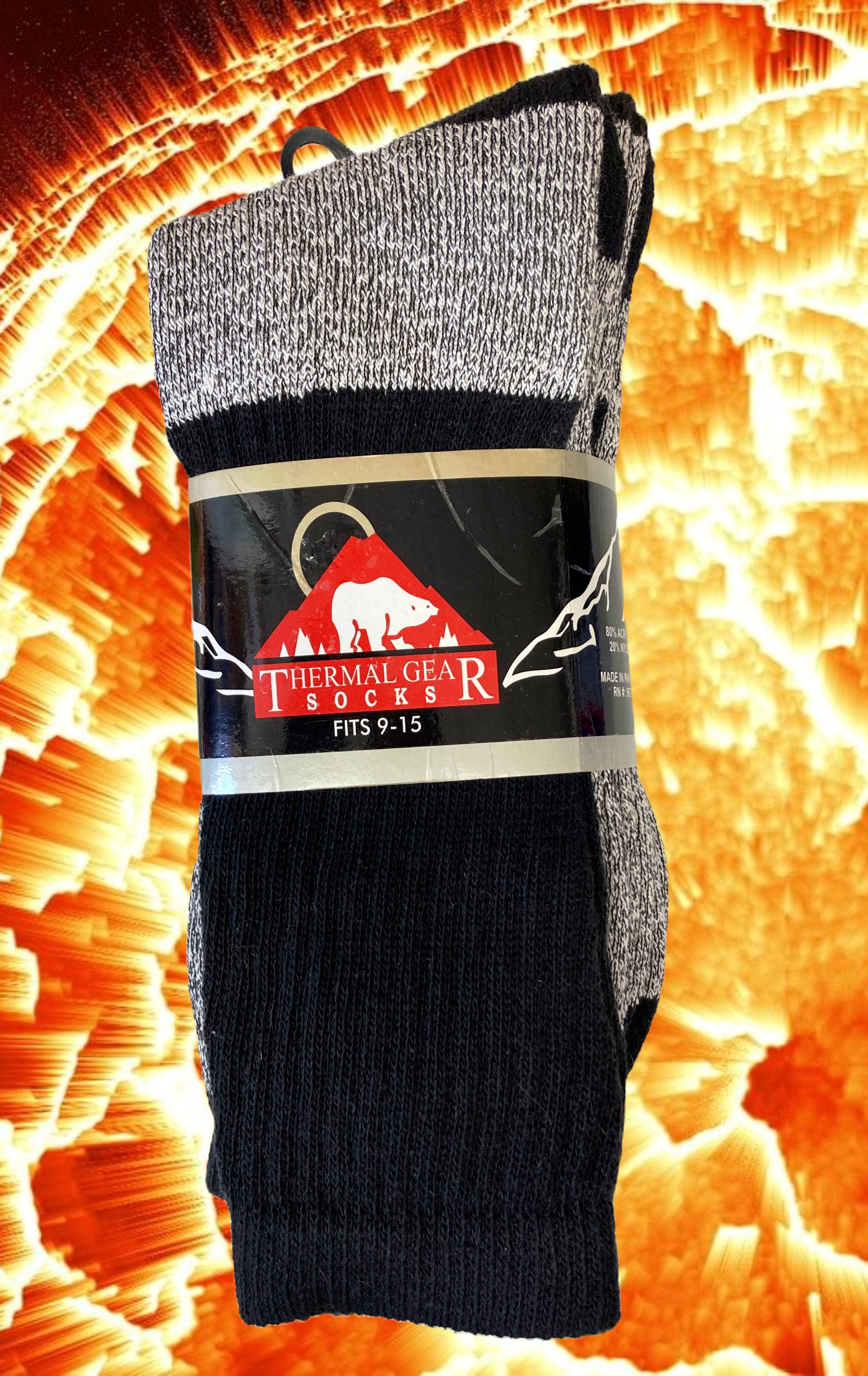 3 Pair of Men’s Thermal Gear Socks, fits 9-15