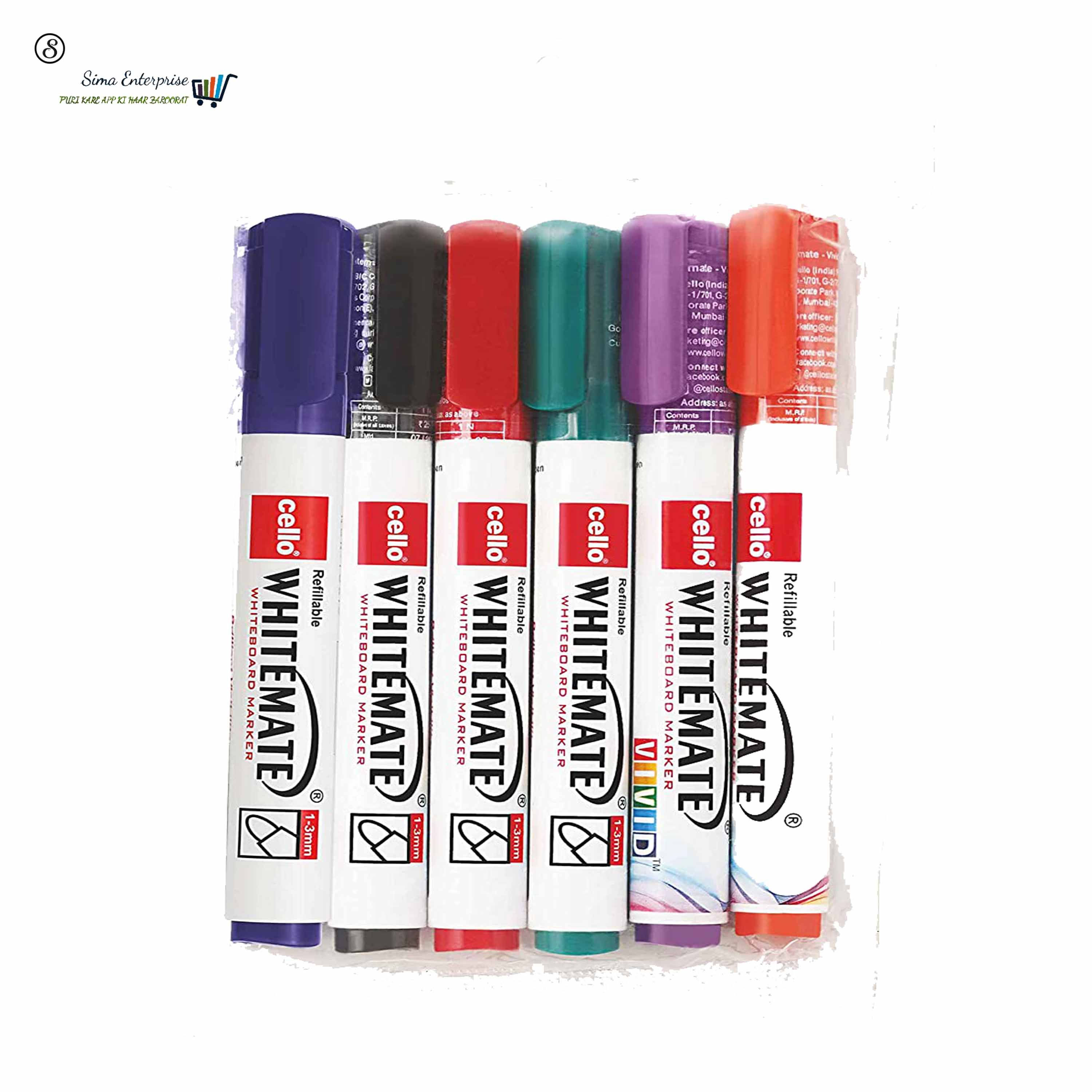 Cello White Board Marker - Mix (Black, Blue, Red, Green, Purple, Orange)