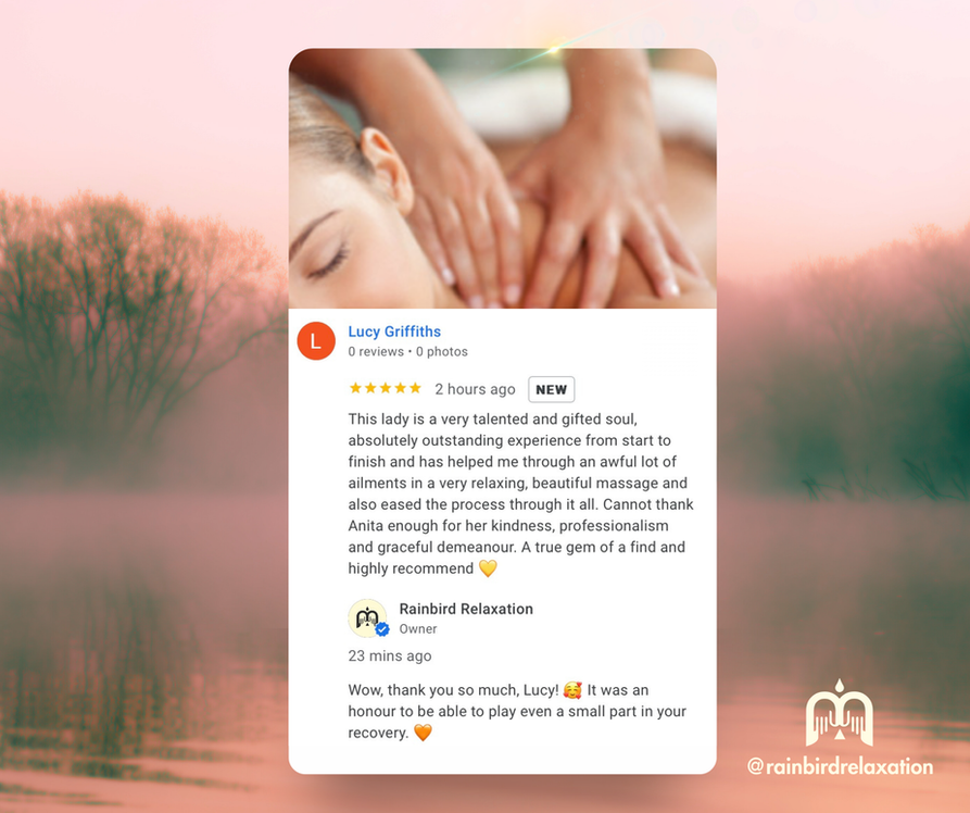 Five-star review for Rainbird Relaxation massage therapy