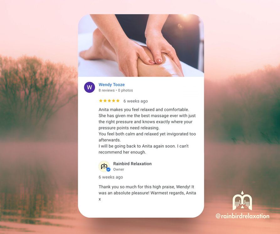 Client review highlighting the soothing environment and professional care