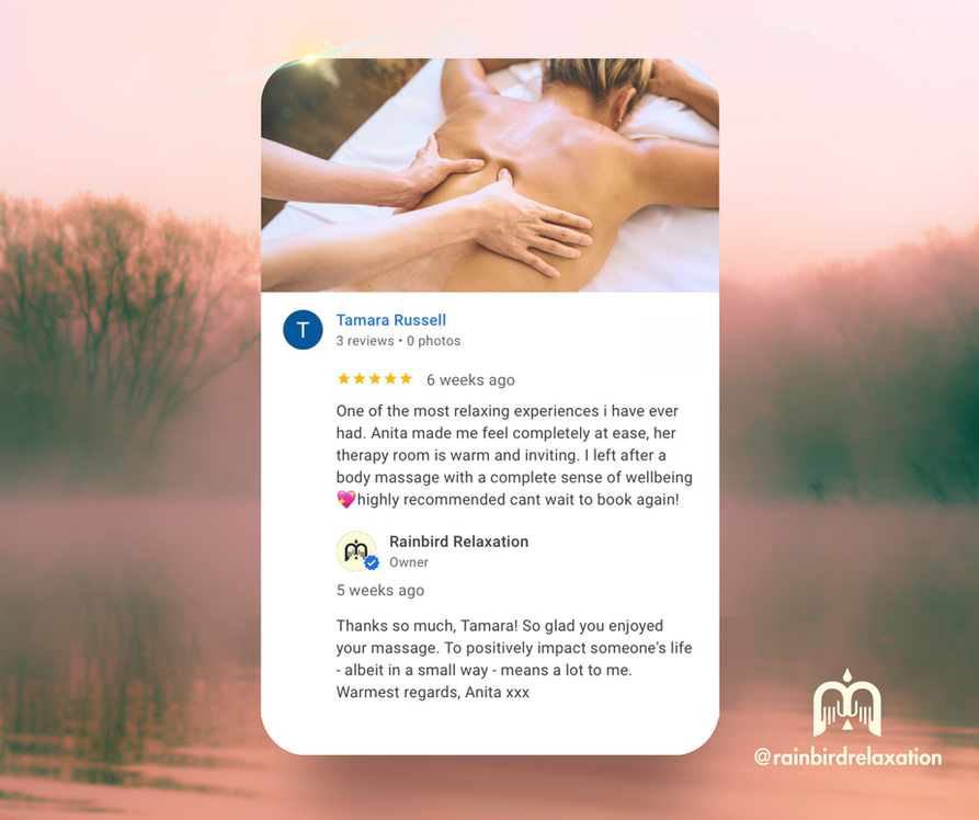 Massage testimonial highlighting care and professionalism