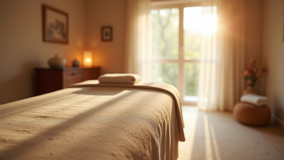 Eye-level view of a massage table in a serene spa room