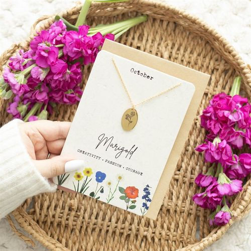 Thumbnail: October Marigold Birth Flower Necklace Card

