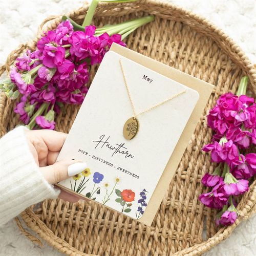 Thumbnail: May Hawthorn Birth Flower Necklace Card