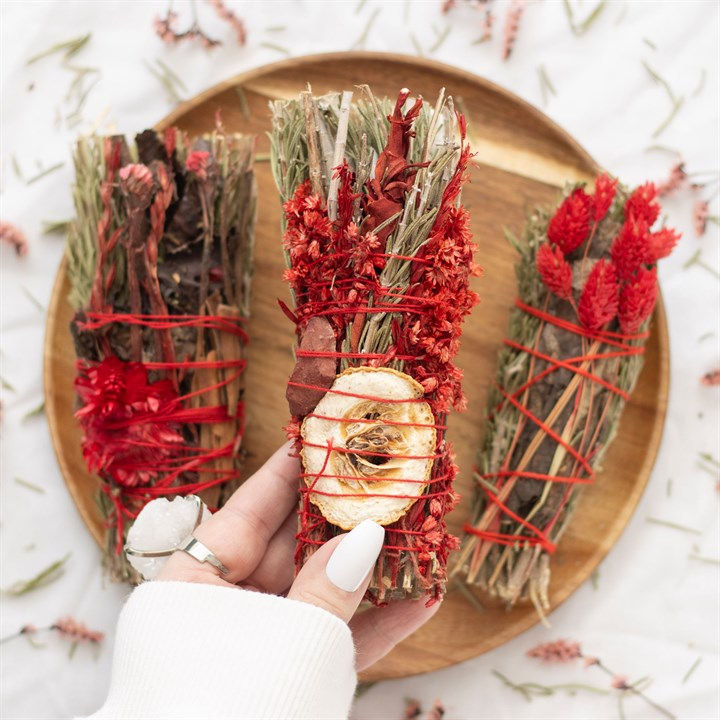 Thumbnail: 6IN RITUAL WAND SMUDGE STICK WITH ROSEMARY, SAGE AND RED JASPER