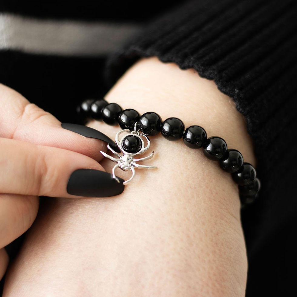 Thumbnail: SPIDER BLACK OBSIDIAN BEADED BRACELET