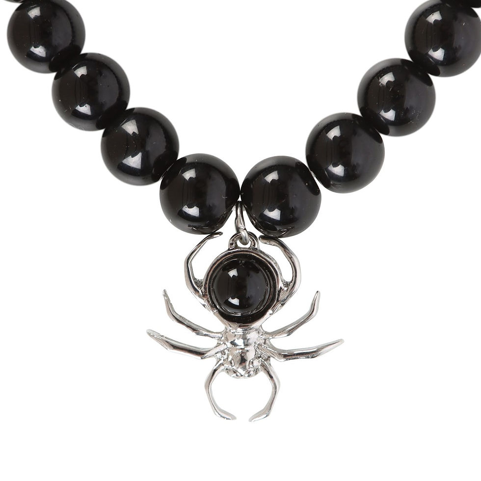 Thumbnail: SPIDER BLACK OBSIDIAN BEADED BRACELET