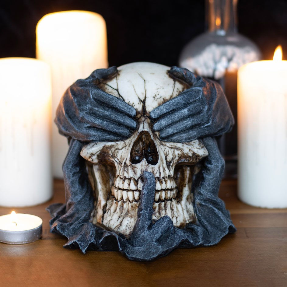 Thumbnail: See Hear Speak No Evil Skull Ornament by Spiral Direct