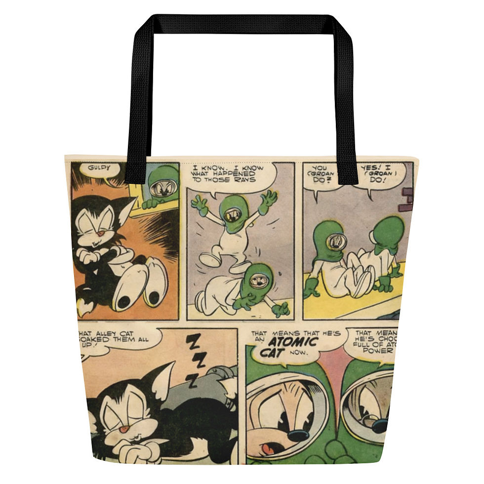 Thumbnail: LARGE TOTE BAG With Pocket Atom The Cat, Perfect gift for Comic Cat Lovers