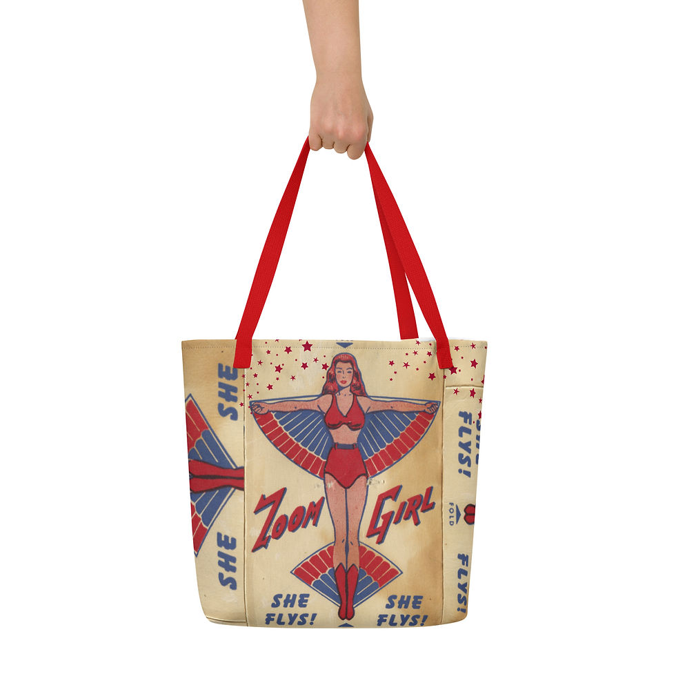 Thumbnail: LARGE TOTE BAG With Pocket Zoom Girl - She Flys! 