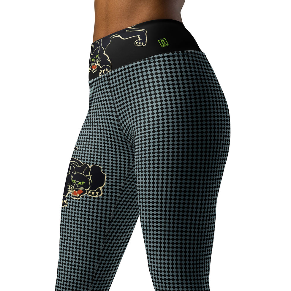 Thumbnail: Black Panther Yoga Leggings Blue/Black, Diagonal Checkered Leggings