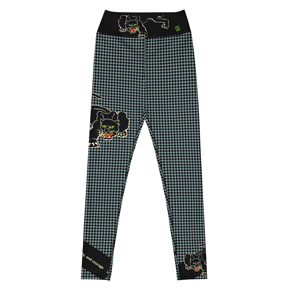 Thumbnail: Black Panther Yoga Leggings Blue/Black, Diagonal Checkered Leggings