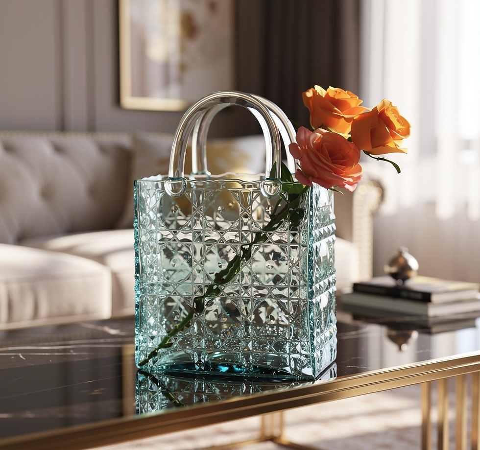 Thumbnail: The Etched Tote Purse of Glass & Light, Customized Faux Silk Floral Arrangement