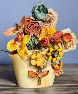 Thumbnail: Garden Ceramic Vase Purse, Customized Silk Floral Decor