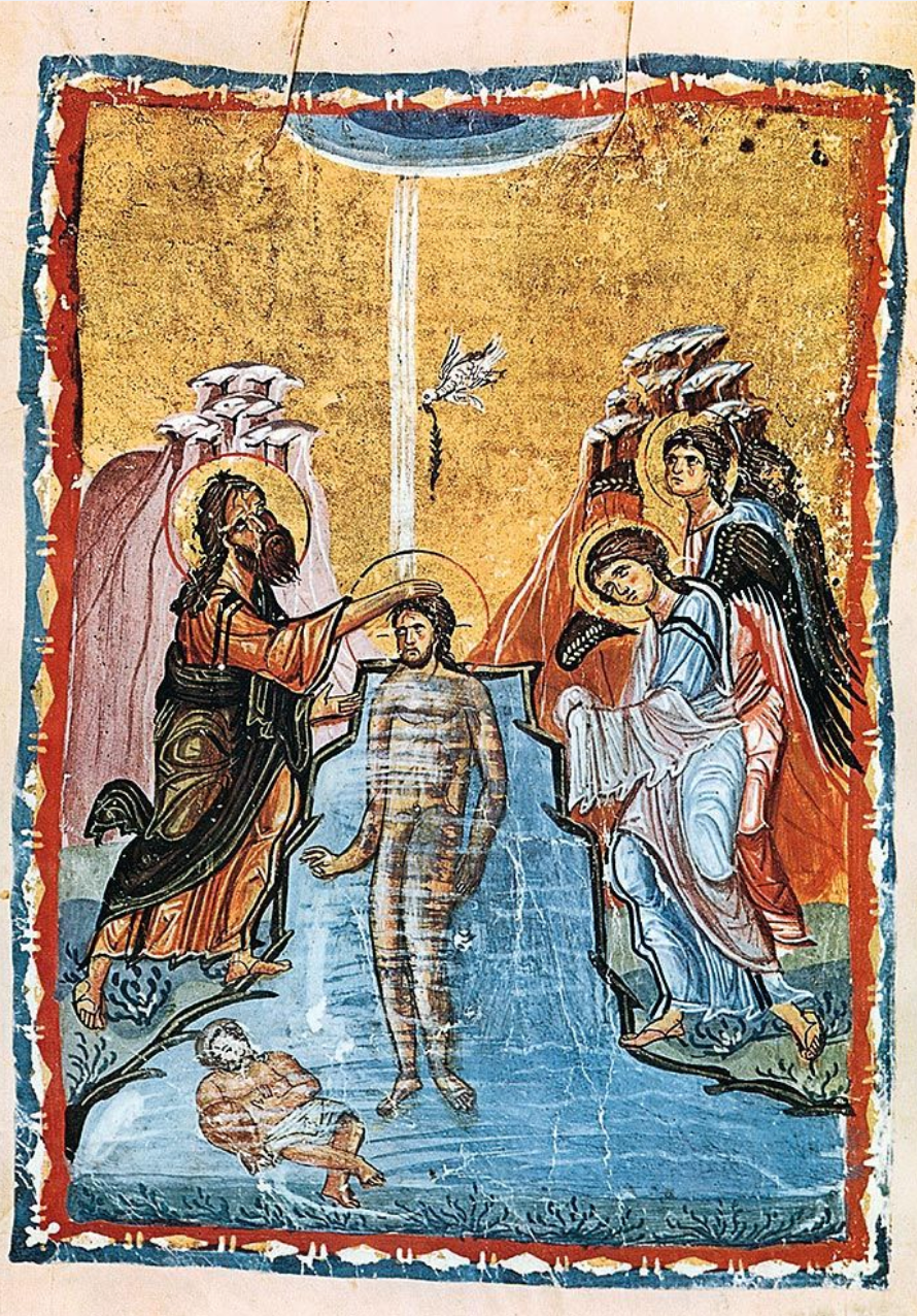 Christus-Taufe im Jordan, aus einem Evangeliar eines Athos-Klosters