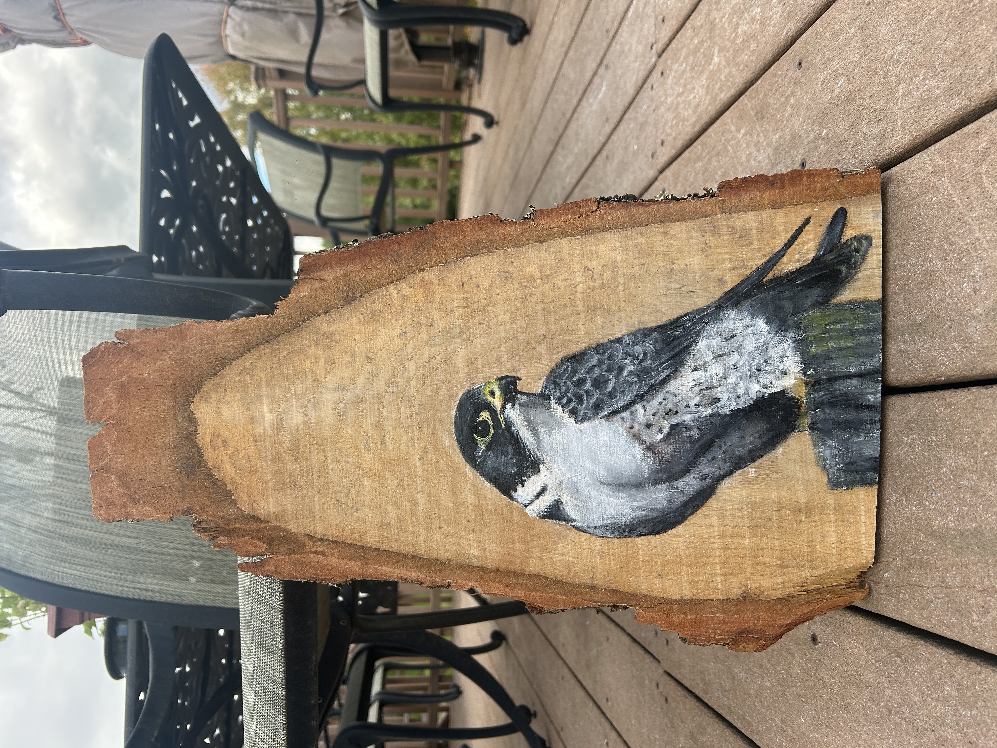 wood painting art hawk acrylic. 
