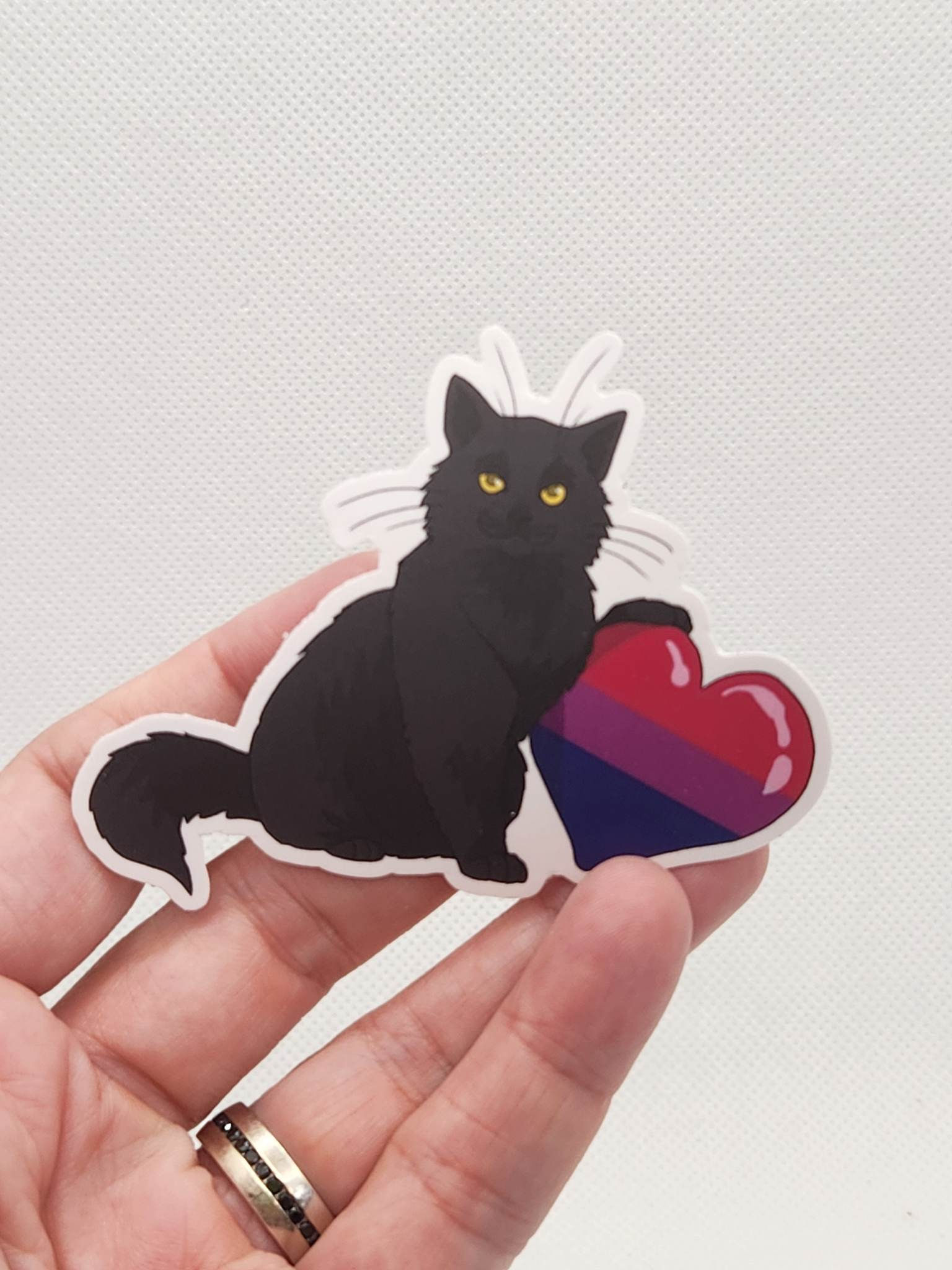 Vinyl Sticker - Black Cat Bisexual Heart Pride Kingdom - 3" waterproo