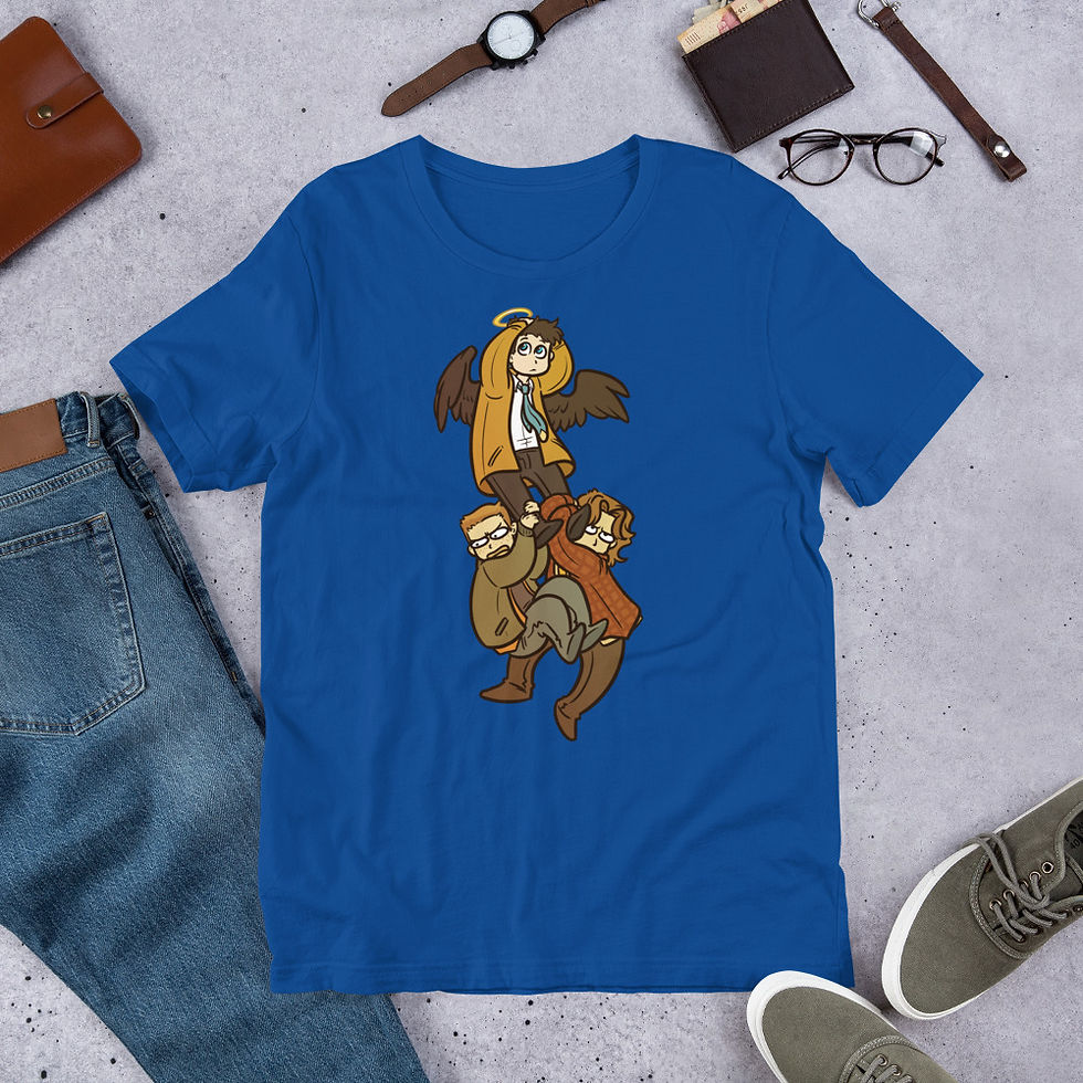 Thumbnail: Castiel, Sam, and Dean flying Unisex t-shirt