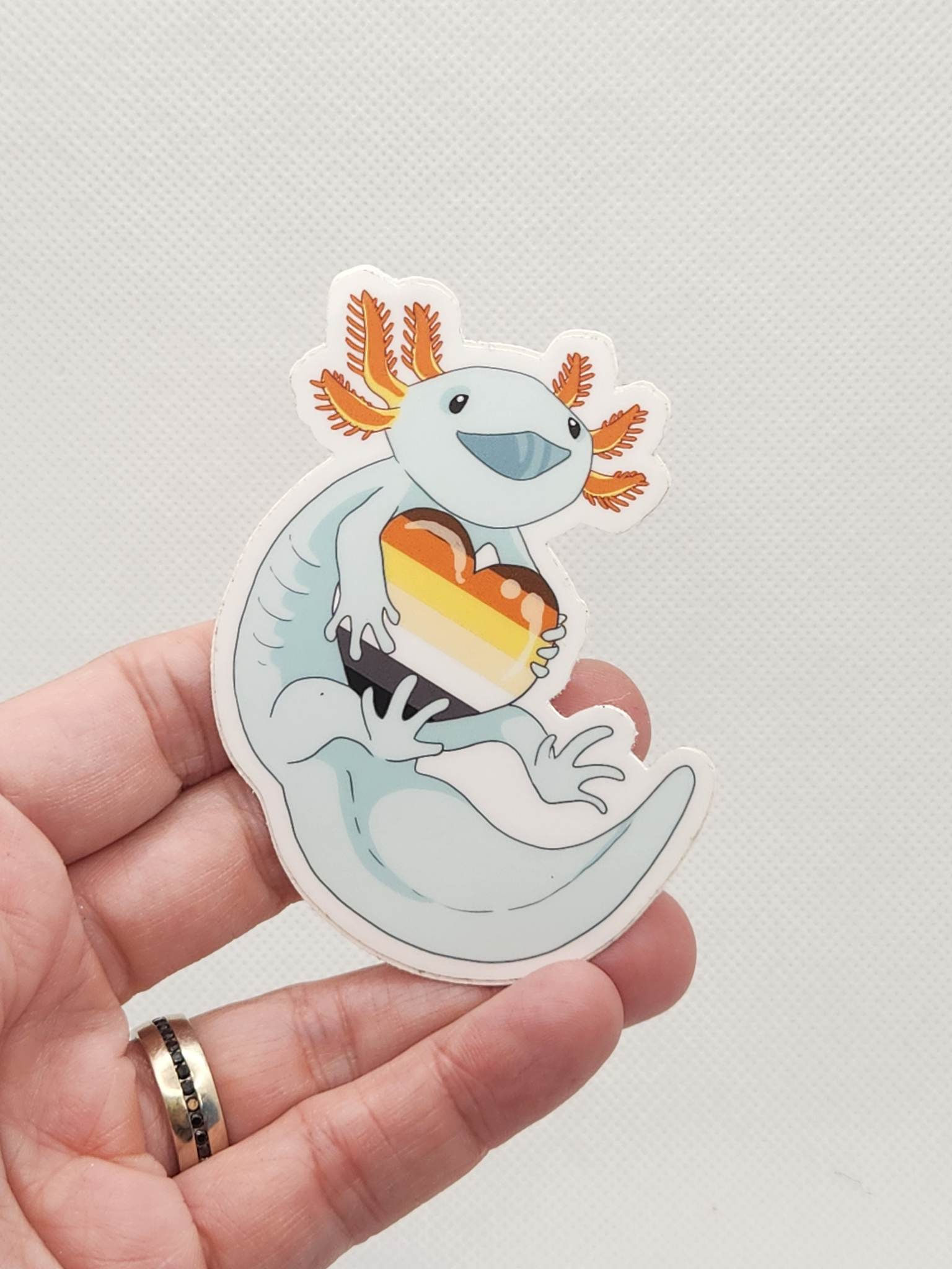 Vinyl Sticker - Axolotl Bear heart Pride Kingdom - 3" wate