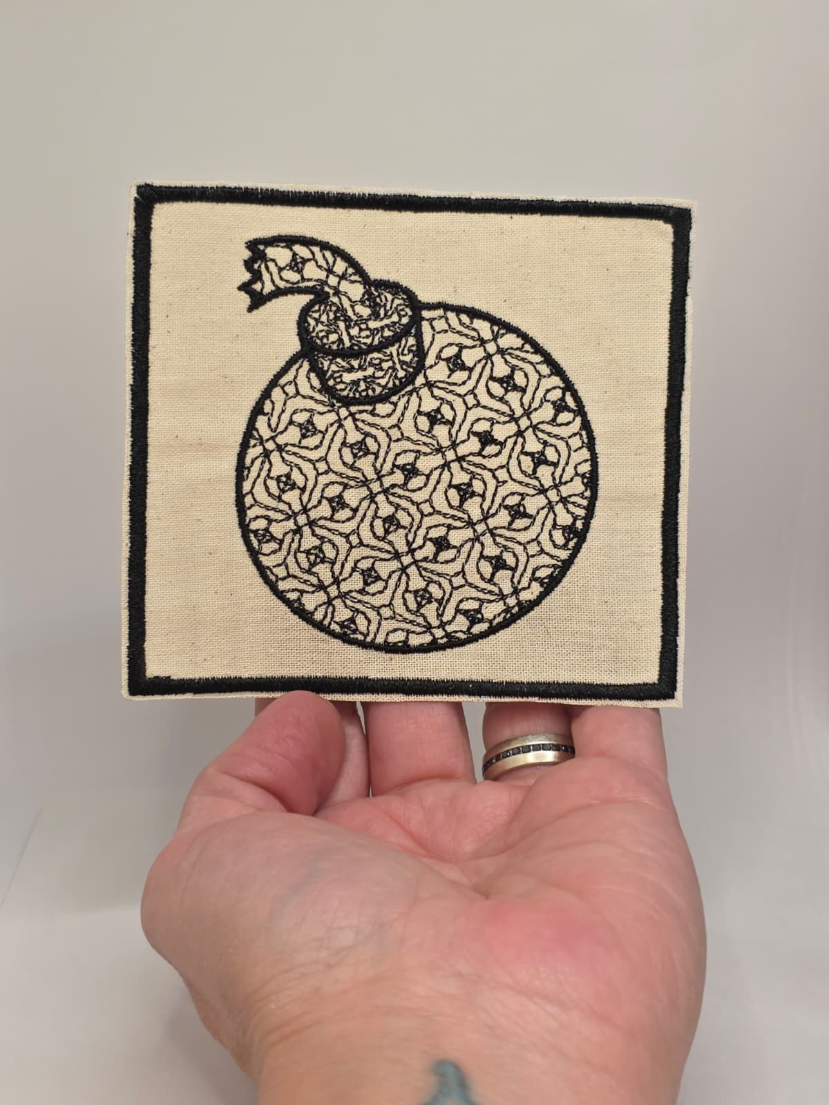 Iron on patch - 4.25" DCC Spanish blackwork bomb