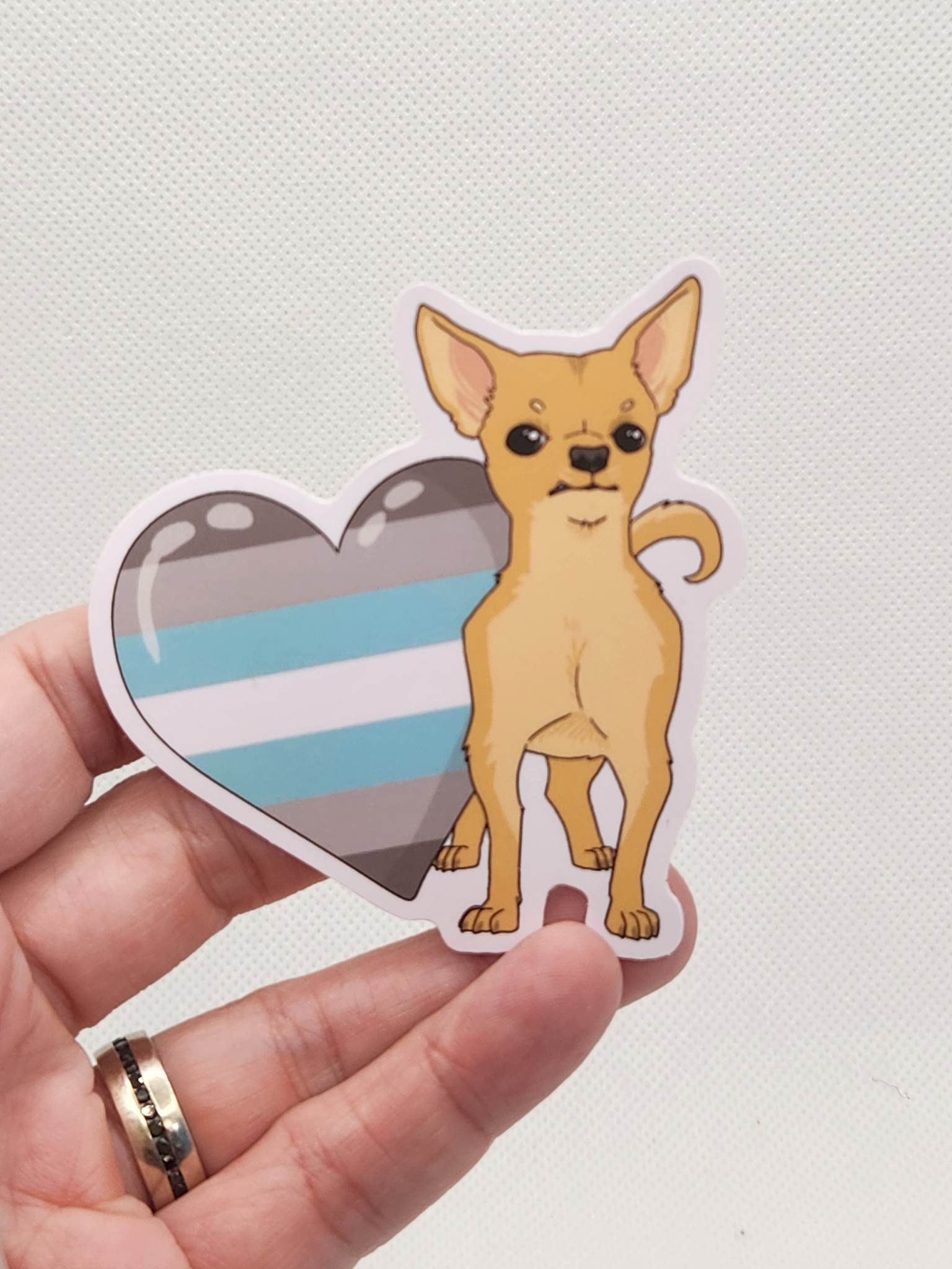 Vinyl Sticker - Chihuahua Demiboy Heart Pride - 3" waterproof