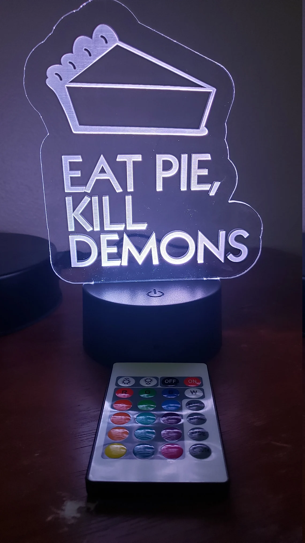 Thumbnail: Eat Pie, Kill Demons LED Nightlight - USB or Battery powered with remote