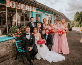 castle leslie wedding photography - bridal party at glaslough chocolate shop