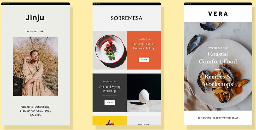 yellow background with 3 examples of beautiful email template options within Flodesk