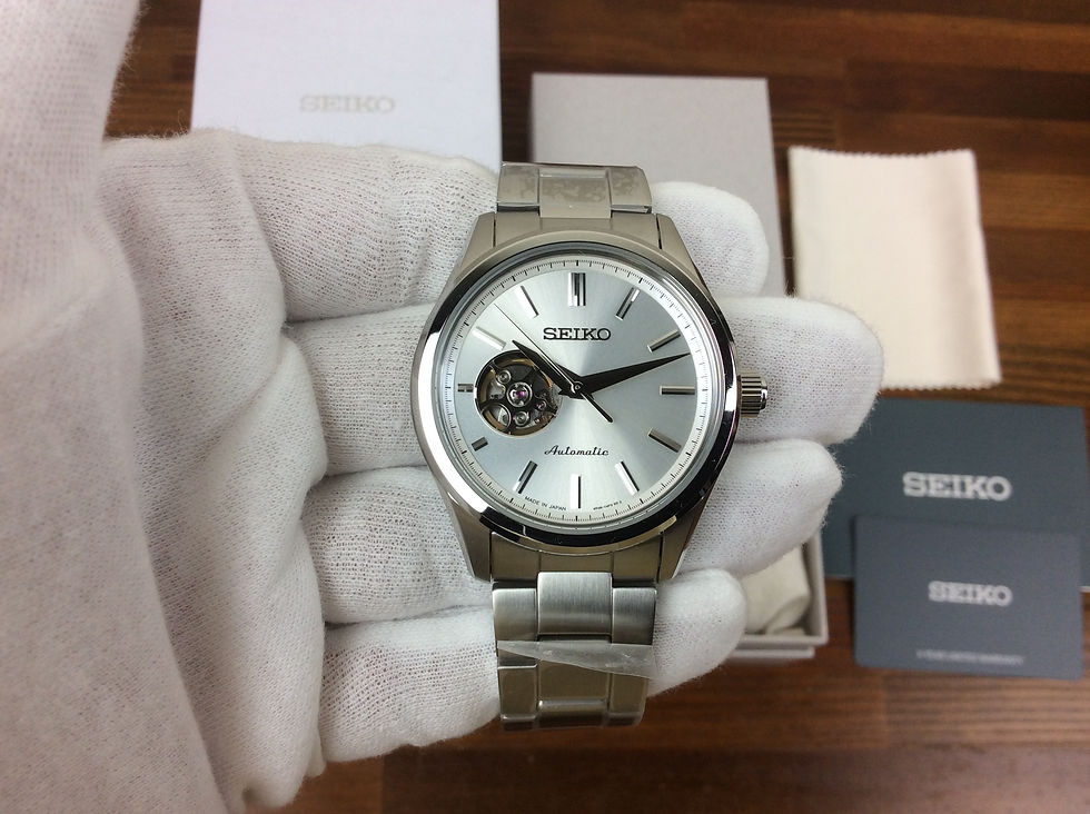 Seiko HFB001J silver-white open-heart automatic watch