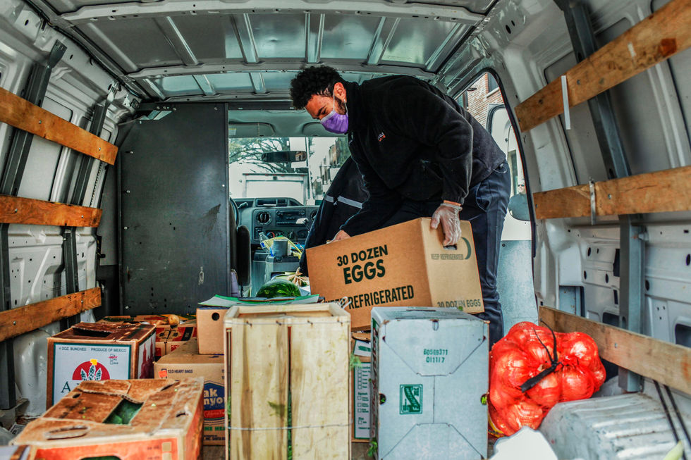 Working Overtime To Deliver Food To Grocery Store, Queens, 2020.jpg