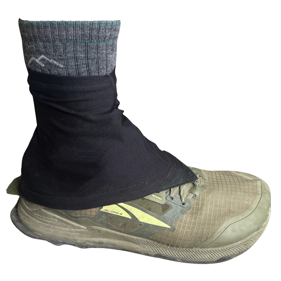 Gaiters for hiking shoes on trail