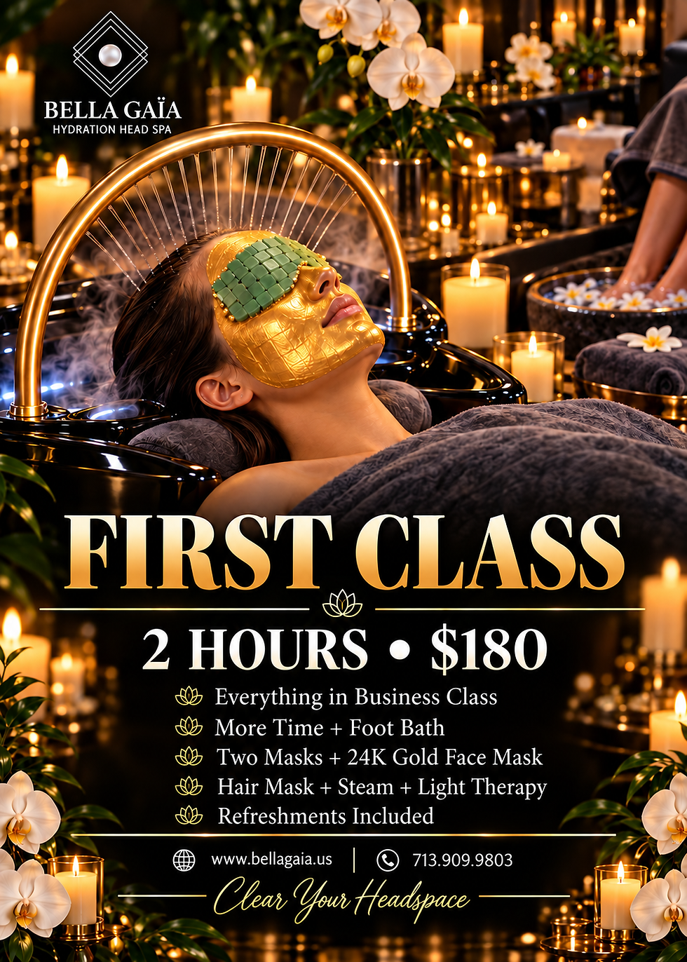 First Class Head Spa menu: 2 hours, $180, at Bella Gaïa Hydration Head Spa in Jersey Village, Houston