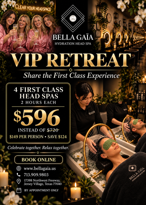 VIP Retreat group head spa offer: four First Class head spas for $596 at Bella Gaïa Jersey Village