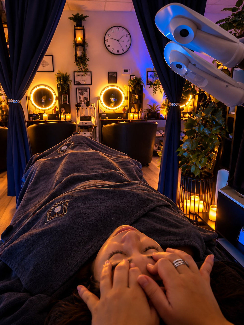 Hands-on facial massage during a Hydration Head Spa at Bella Gaïa, Houston