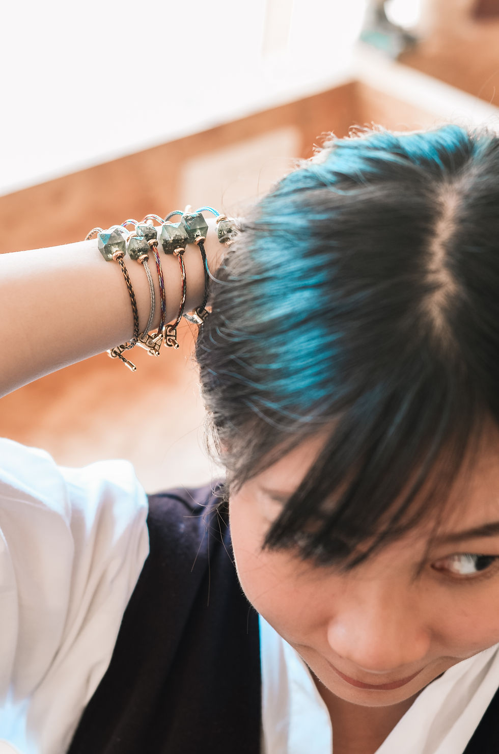 Thumbnail: Colorful Sustainable Friendship Bracelet with Green Small Cube Bead Upcycled from Zucchini Peels