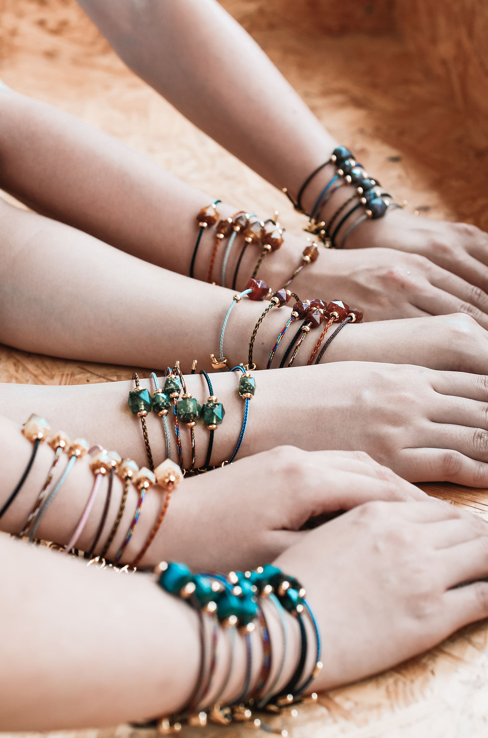 Thumbnail: Colorful Sustainable Friendship Bracelet with Green Small Cube Bead Upcycled from Zucchini Peels