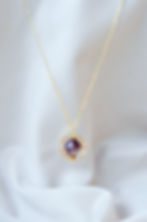 Sustainable Gold Ring Pendant Necklace with Purple Bead Upcycled from Red Onion Peels