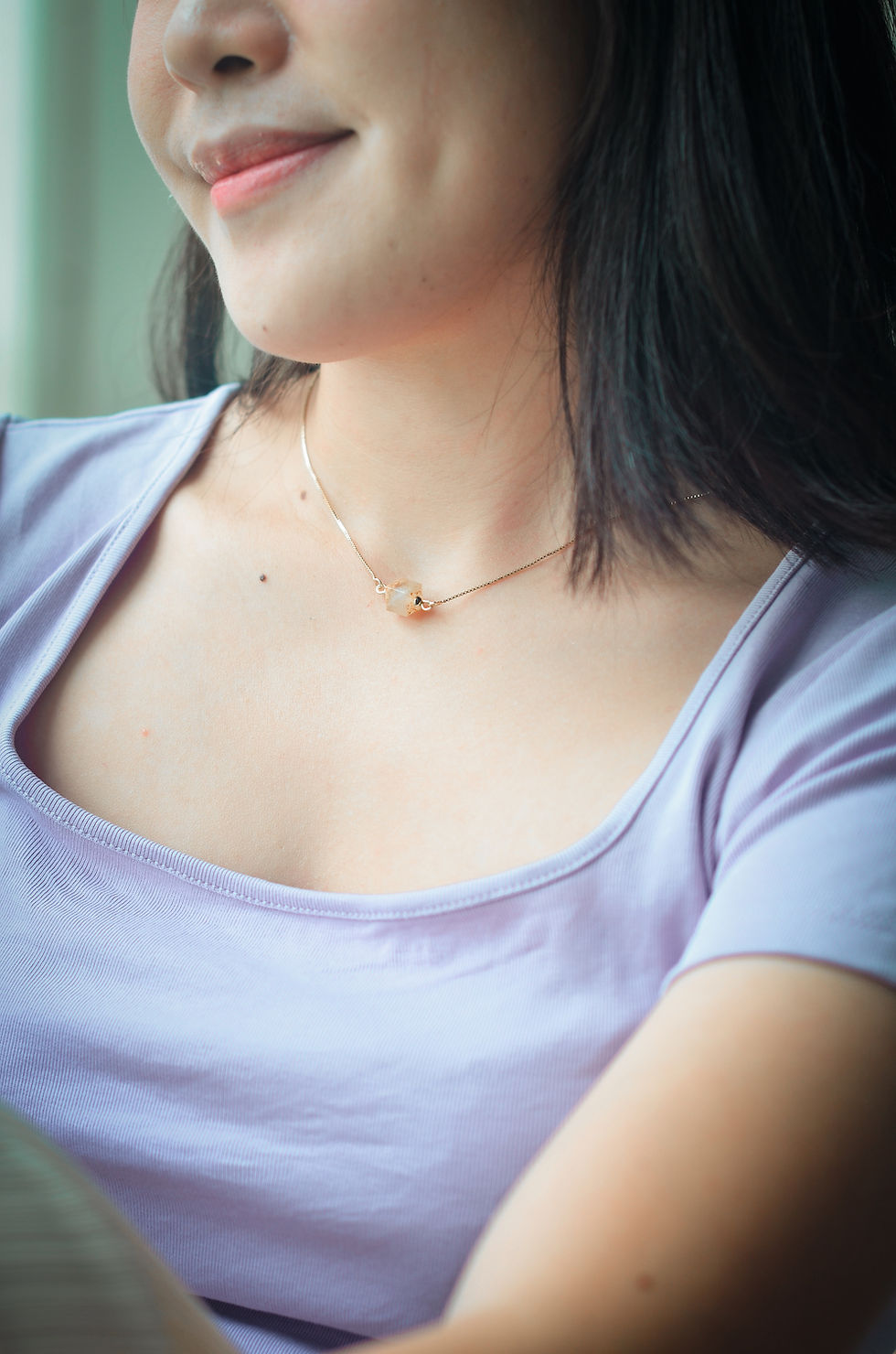 Thumbnail: Gold Sustainable Necklace with White Small Cube Bead Upcycled from Radish Peels