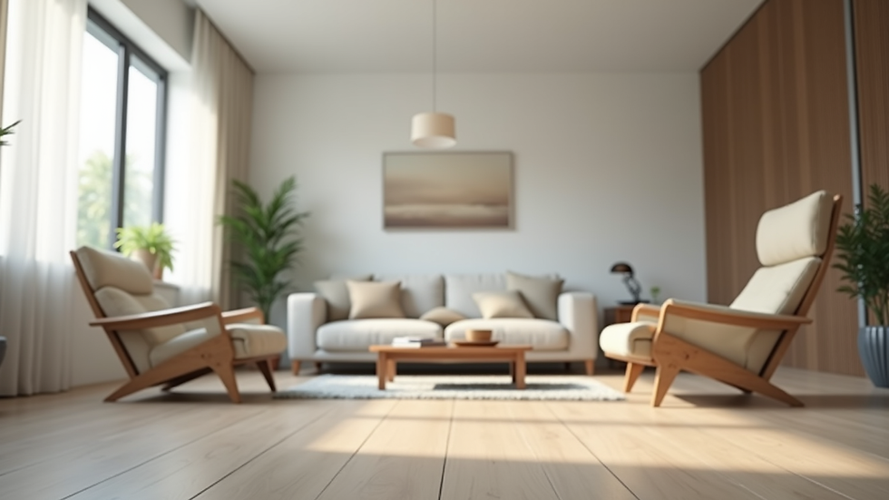 Eye-level view of a modern living room with a freshly cleaned floor