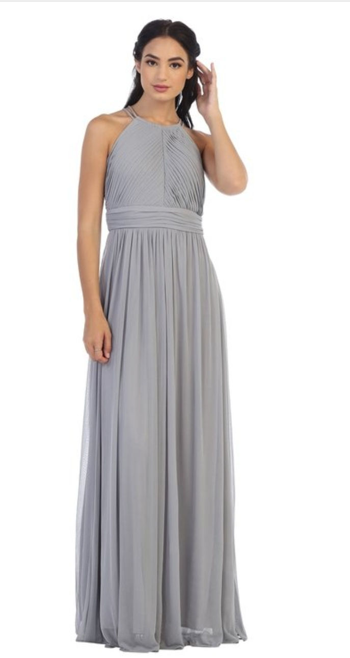 Thumbnail: Pleated Halter Dress with Column Skirt